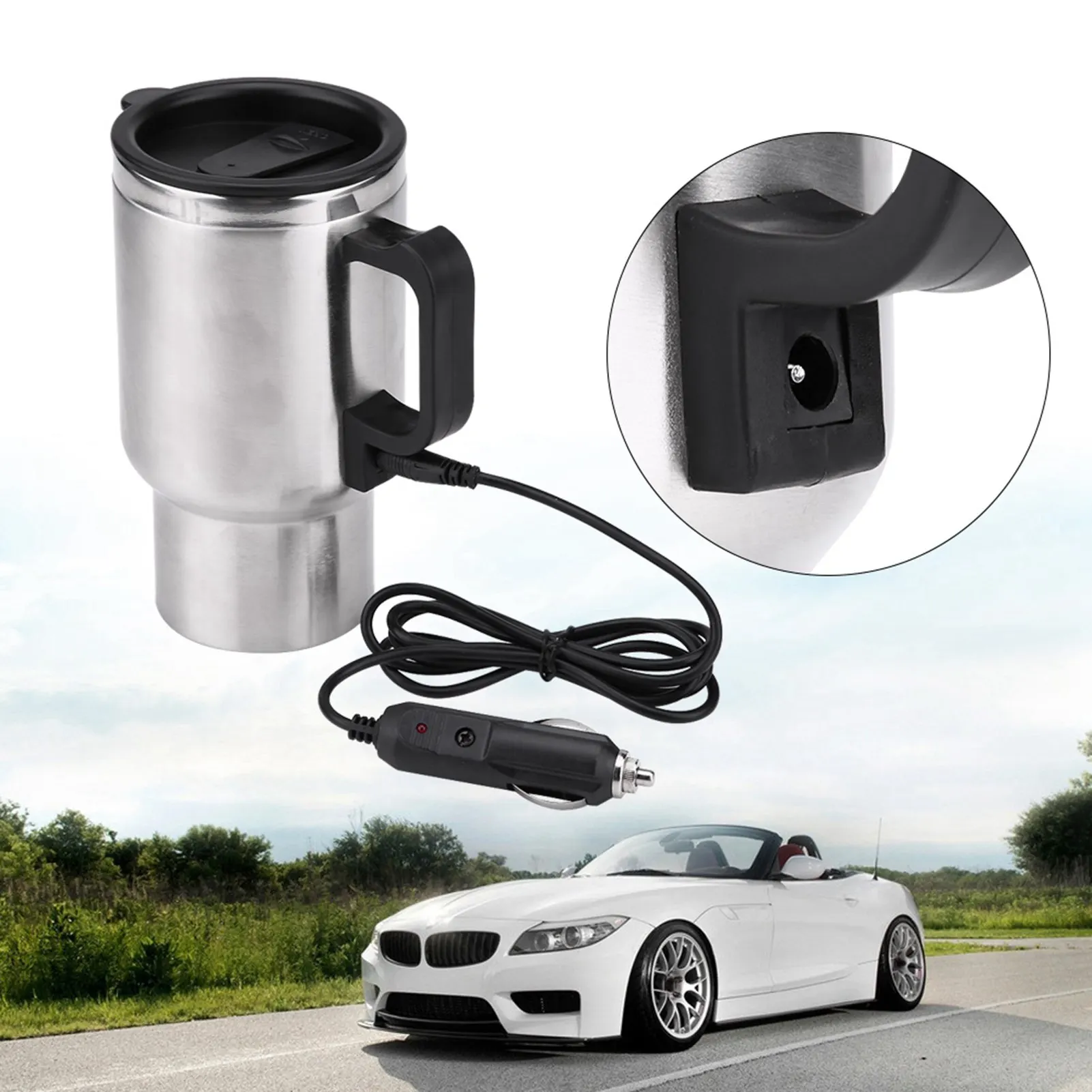 Electric Water Kettle Car Coffee Mug 12V 450ml Electric Incar Stainless Steel Travel Heating Cup Coffee Tea Car Cup Mug