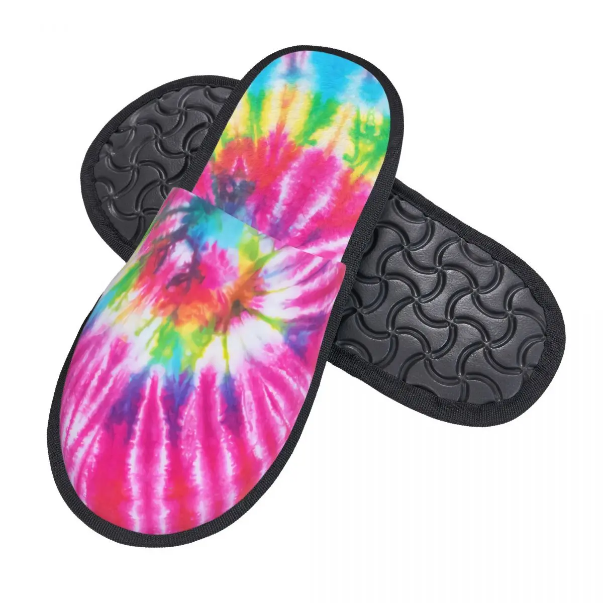 Custom Very Colorful Tie Dye Memory Foam Slippers Women Comfy Warm Traditional Dyeing Art House Slippers