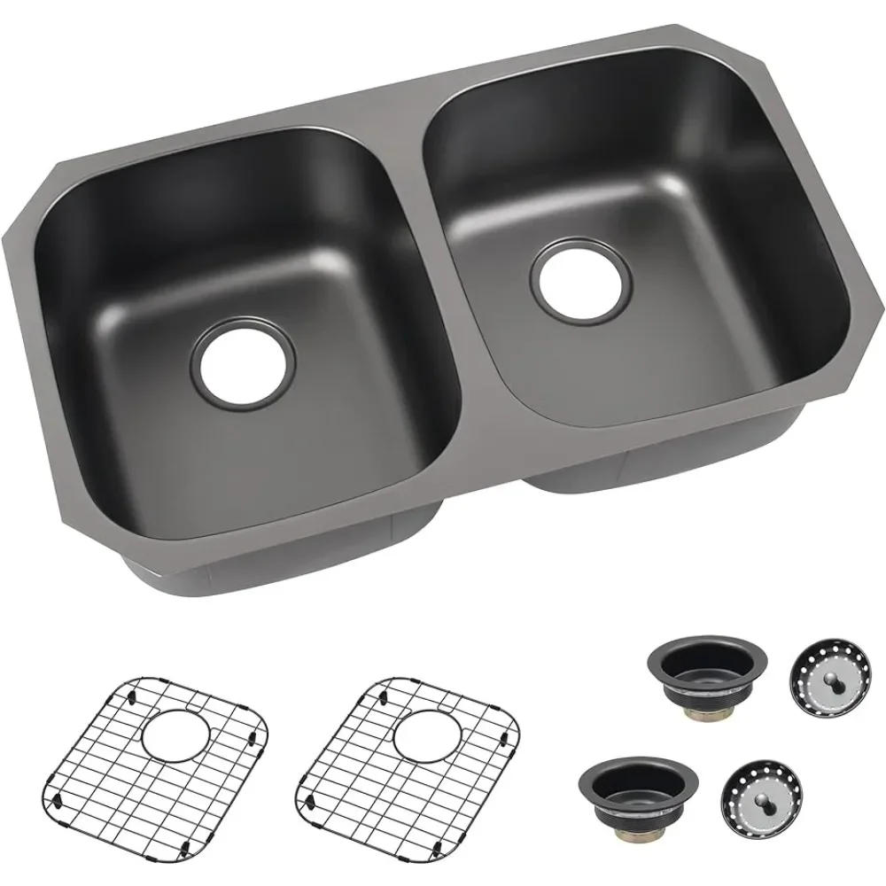 Undermount Kitchen Sink 32” X 18” Household Useful Products 50/50 Double Bowl Stainless Steel Kitchen Sink With Accessories For