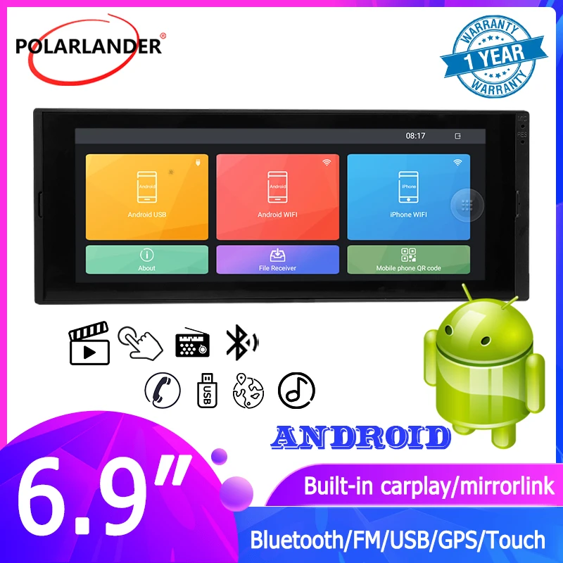 

PolarLander 1 Din Car Multimedia Player MP5 Carplay Android GPS WiFi 1G+16G Universal Bluetooth FM 6.9 Inch IPS Touch Screen