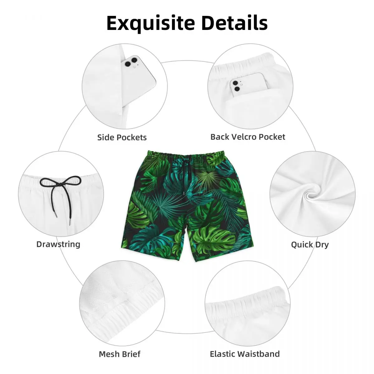 Pantalones cortos de tabla de hoja verde Plam para hombre, estampado Tropical Y2K, divertidos, deportivos, Surf, secado rápido, bañadores de playa personalizados