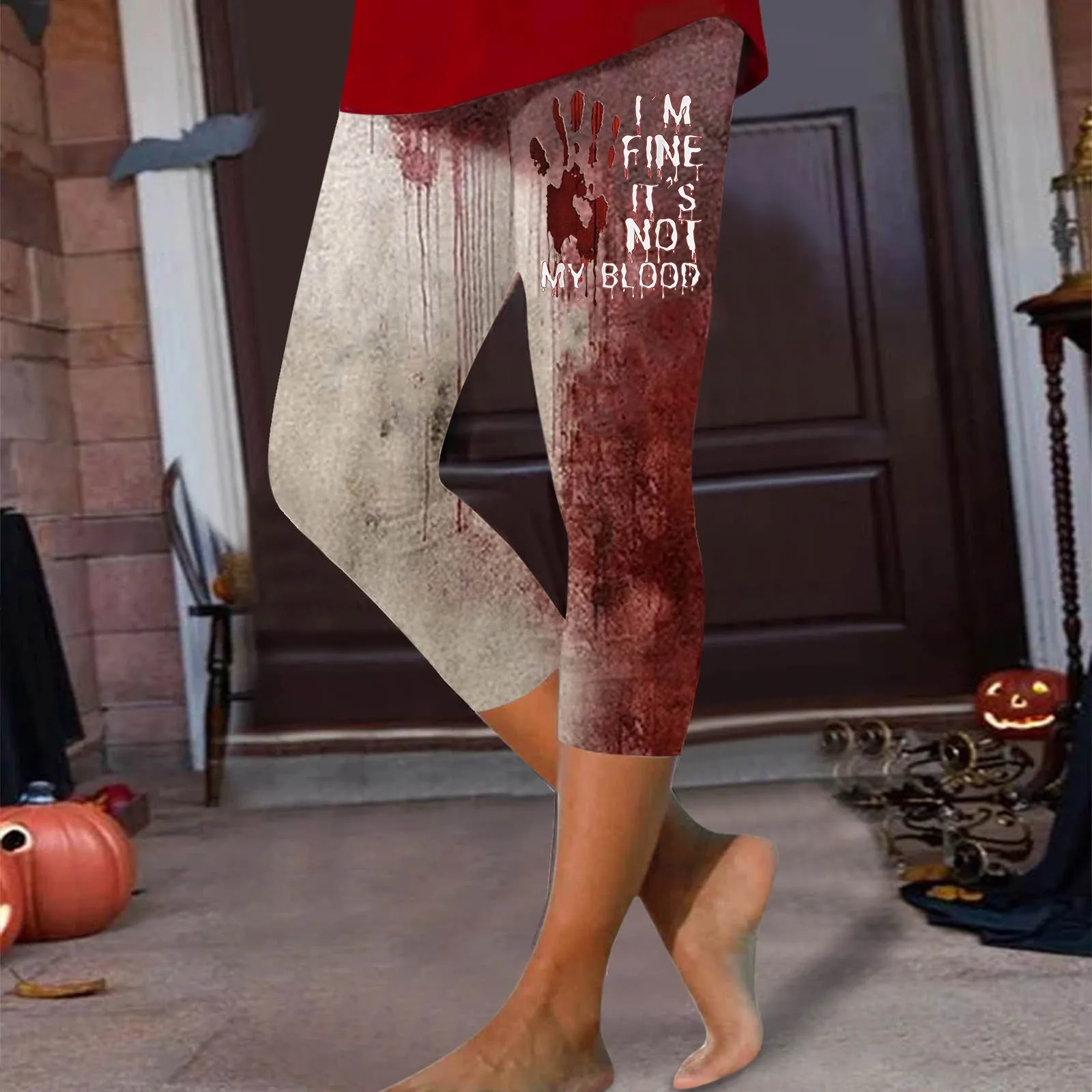 Pantaloni di Halloween a goccia di sangue da donna tema a vita alta Leggings attillati da Yoga Lady Casual elastico in vita Leggings attillati Costume Cosplay