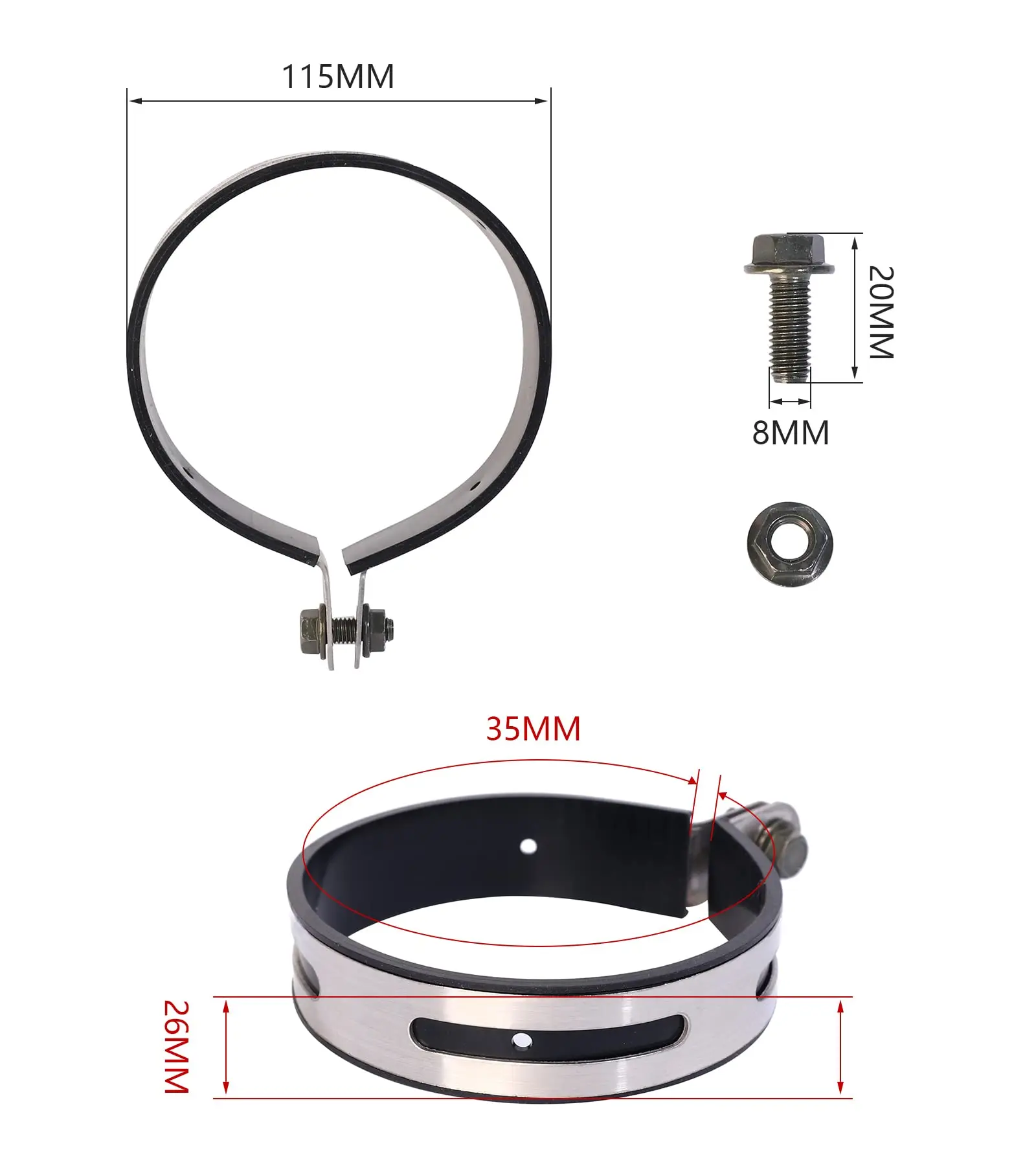 Universal Motorcycle Exhaust Clamps in Stainless Steel Material,Exhaust Bracket Clip,1 Piece Exhaust Bracket Hanger for Most