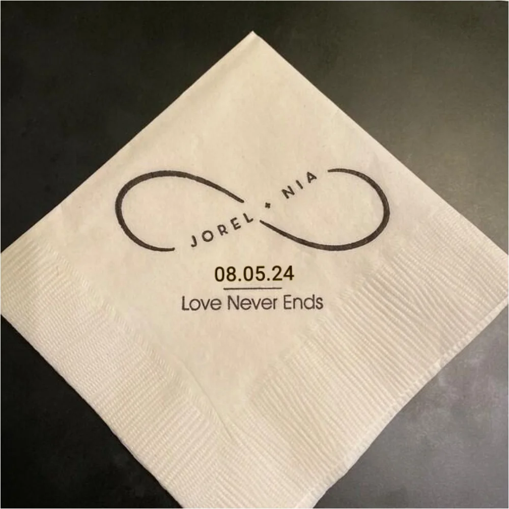 

Custom Wedding Cocktail Napkins,Infinity Sign, Personalized Napkins, Party Reception Decoration, Luncheon, 50Pcs