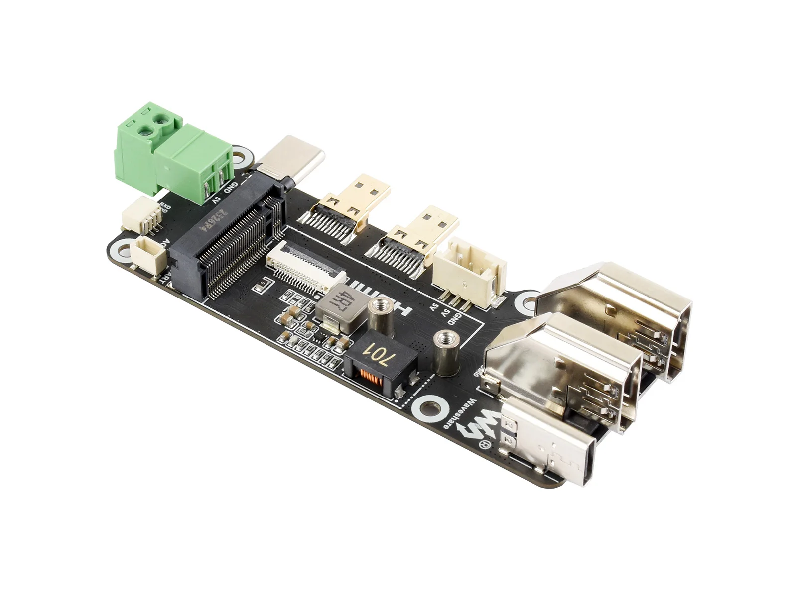 Raspberry Pi 5 PCIe to M.2 NVMe Adapter Board with Dual 4K HDMI, Support SSD Boot & Flexible Power Supply