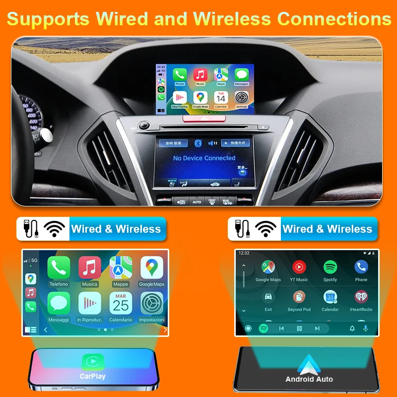 OEM Screen Upgrade Wireless CarPlay and Android Auto Smart Module for ACURA MDX Dual Screen Models with Mirror Link AirPlay