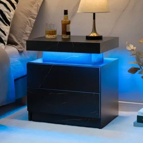 

LED Nightstands Modern Nightstand with 2 Drawers LED Bedside Tables for Living Room Bedroom Round nightstand Bedroom side table