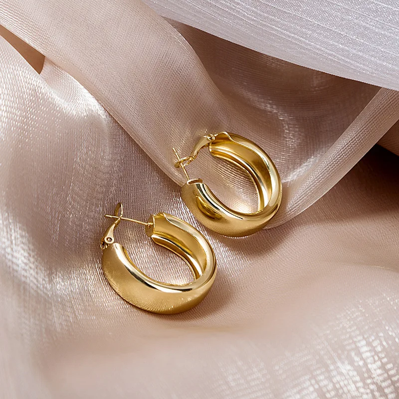 Earrings Wide Hoop Gold Minimalist Metal Geometric Bold Creative Designer Office Daily Evening Versatile Lightweight Women