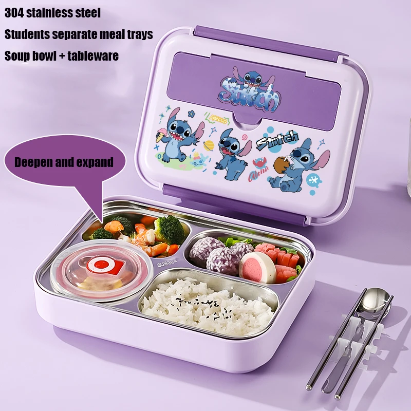 

Kawaii Stitch 304 stainless steel insulation lunch box student bento lunch box children's grid dining plate children's gift