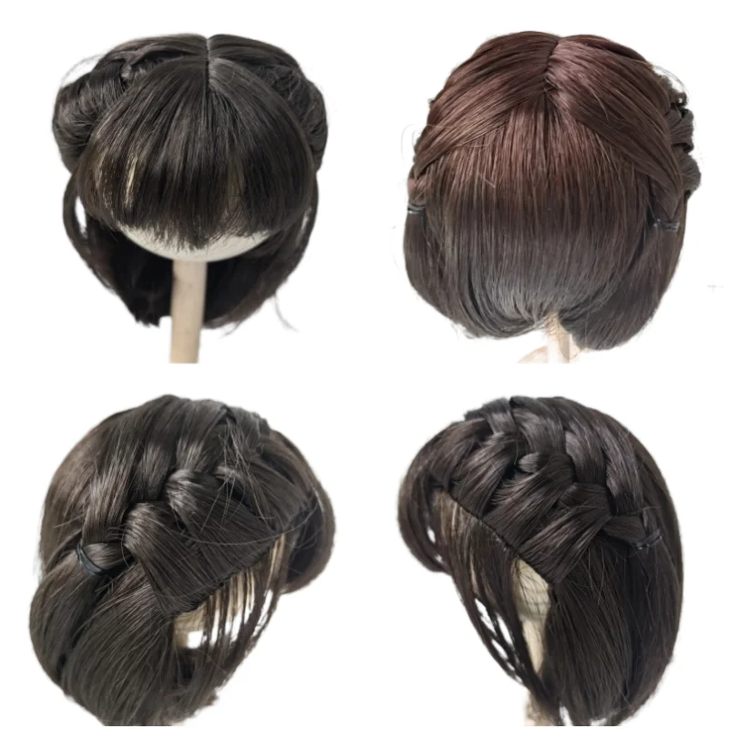 1/3 SD DOD Doll Wigs  JD846 8-9inch 21-23cm  Full Bangs with Side Braide Middle Long Synthetic Mohair Doll Hair  Toy Accessories