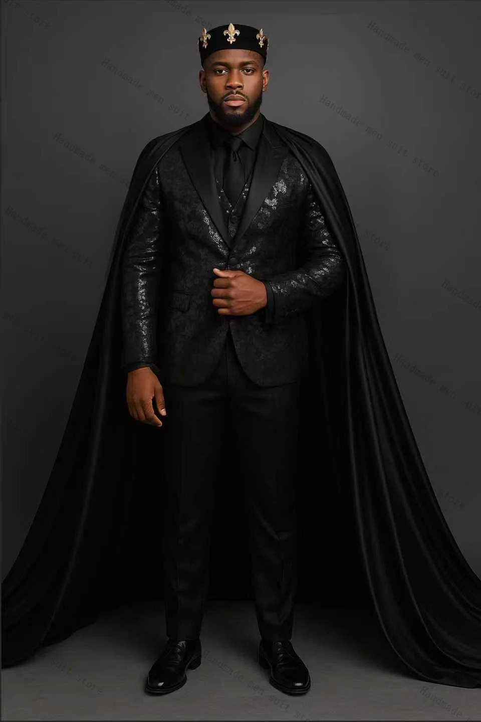 

Shiny Sequins Men Suit Set 2 Piece Wrap Cape Blazer+Pants Wedding Tuxedos Cotton Customized Formal Office Business Jacket