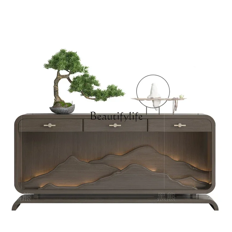 

XX39lNew Chinese Style Ugyen Wood Hallway Cabinet Light Luxury Zen against the Wall Side View Console