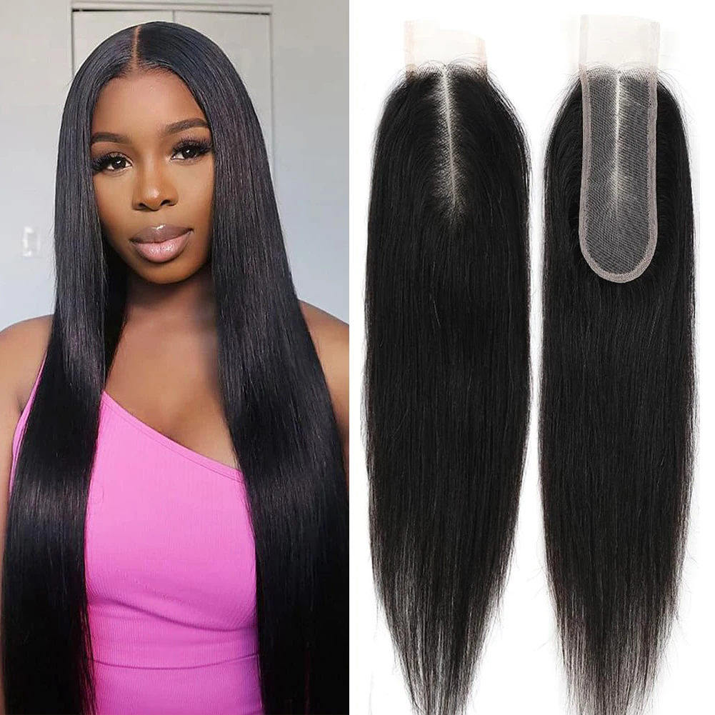 

2x6 прямые кружевные человеческие волосы, бразильские девственные волосы, средняя часть, 100% наращивание человеческих волос, предварительно выщипанные, натуральный цвет