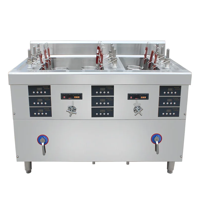 موقد طبخ المعكرونة التجارية التلقائية 6 + 3 زلابية الطبخ تسعة رؤوس تشونغتشينغ المعكرونة الصغيرة إطار كبير