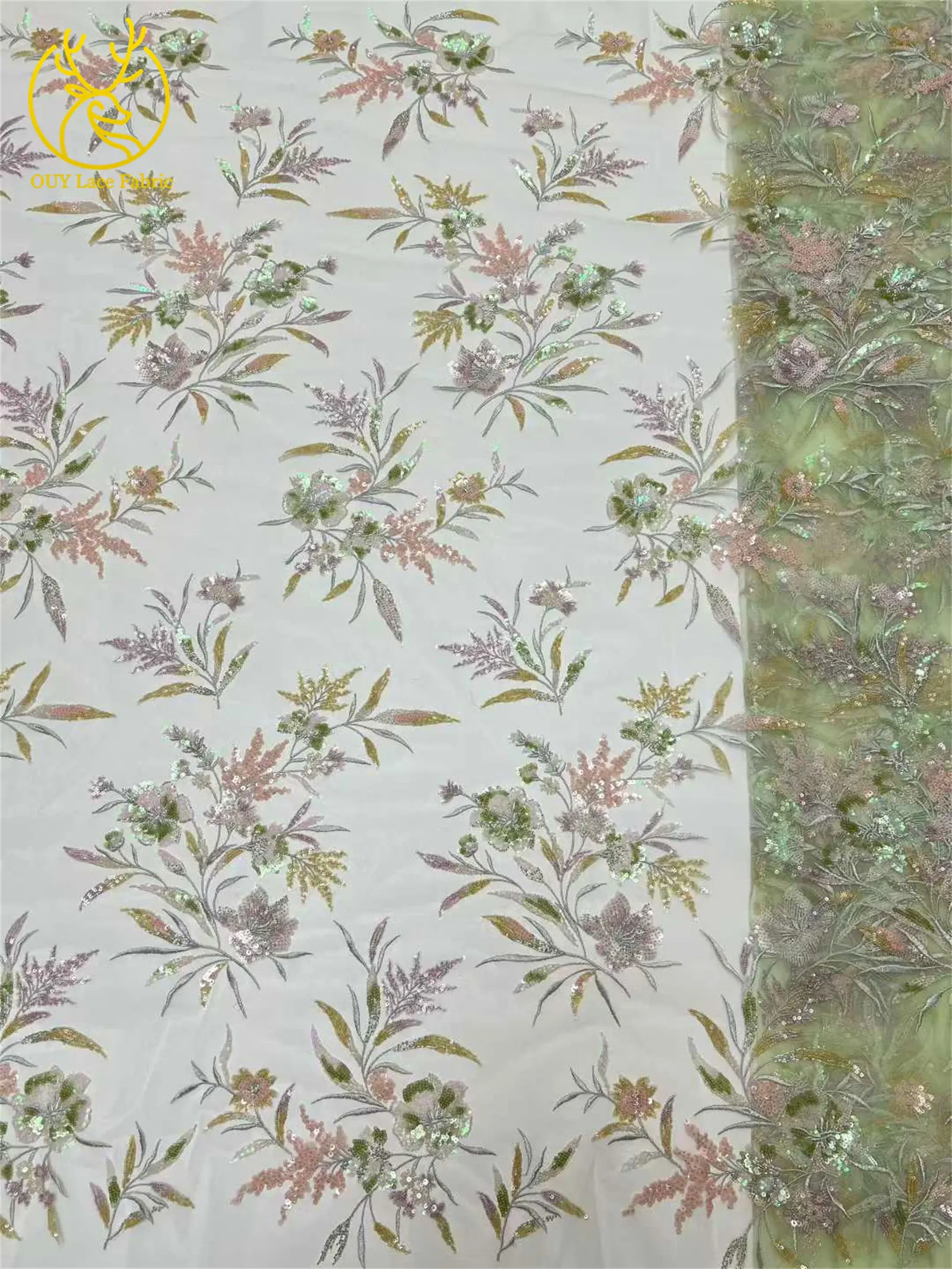 Neuester mit Pailletten bestickter Spitzenstoff 2026 Hochwertiger nigerianischer Perlen-Spitzenstoff, geeignet für Damen-Hochzeitskleider, 5 Yards – Detail 10