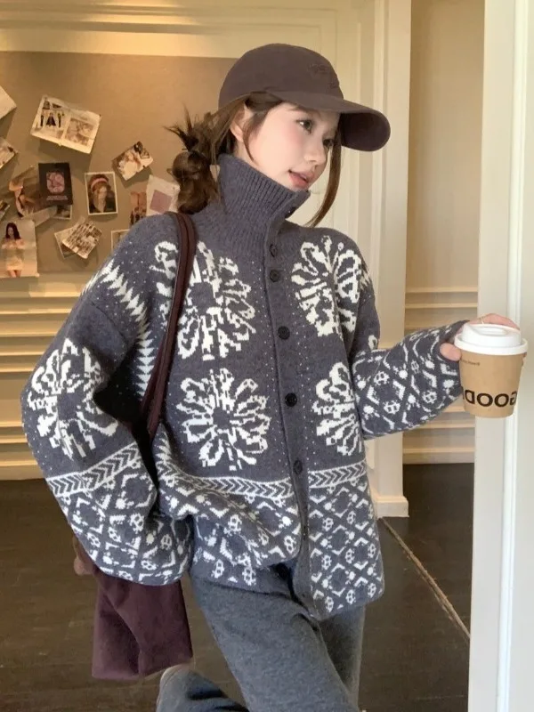 

Loose Fit Knitted ey Long Sve Sweater Coat Women's Autumn Winter Faion plus Size Lazy Sle Open Cardigan Knitwear