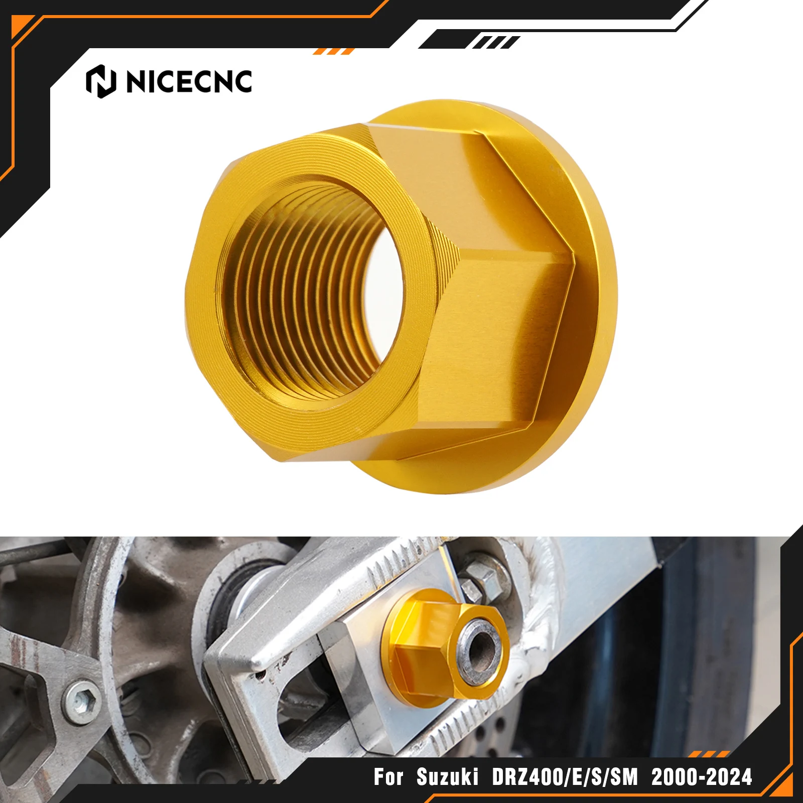 

NICECNC For Suzuki DRZ400SM DRZ400S DRZ400E DRZ400 DR-Z 400SM 400S 400E 400 2000-2024 Motorcycle M18XP1.5 Rear Wheel Axle Nut