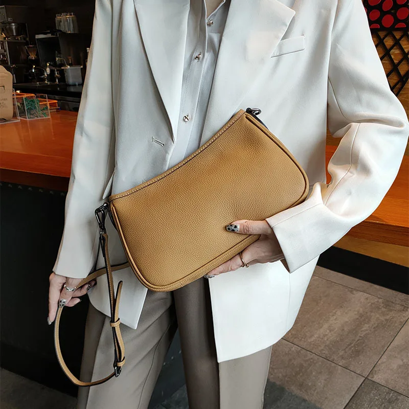 Fashion Female Genuine Leather Messenger Bags Simple Women Square Axillary Bag Solid Color Lady\'s Single Shoulder Bag New 2023