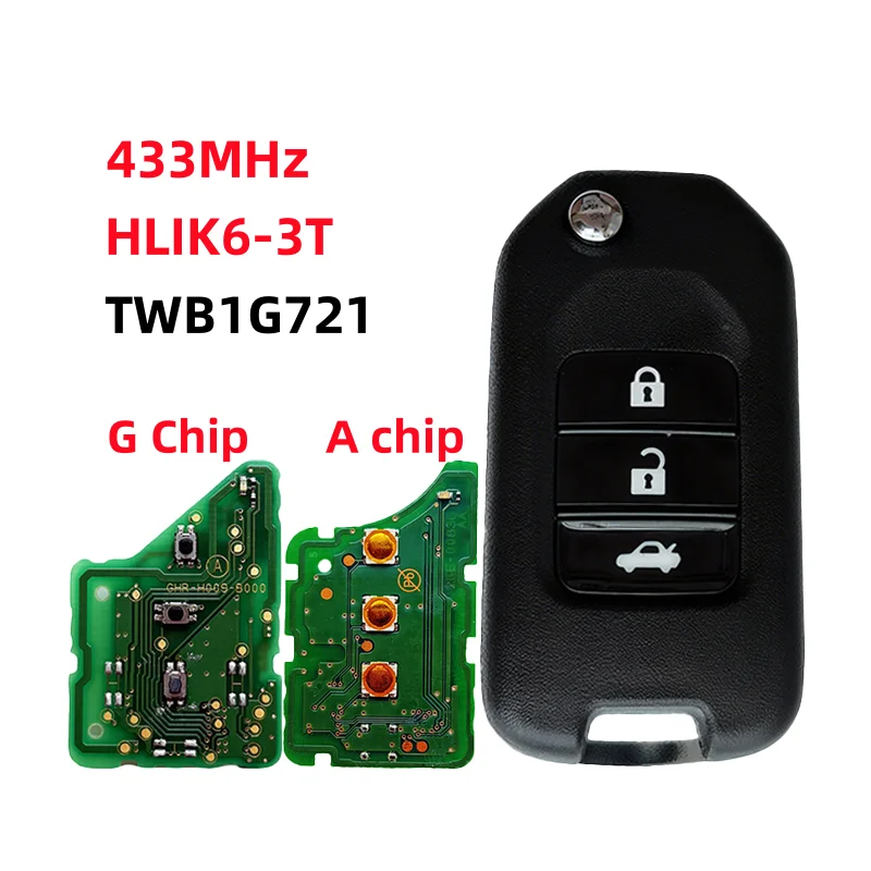 

HLIK6-3T TWB1G721 3 BT Flip Remote Key For Honda Civic Accord CRV City Jazz XRV Vezel HRV FRV Spirior JADE ID47 A/G Chip 433MHz