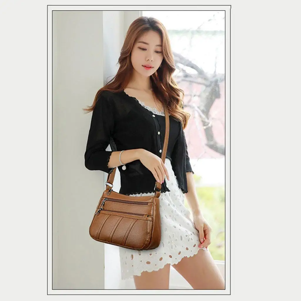 High Quality PU Soft Women Shoulder Bag Multi-layer Classic Crossbody Bag Leather Handbag Leisure Middleaged Lady Bag