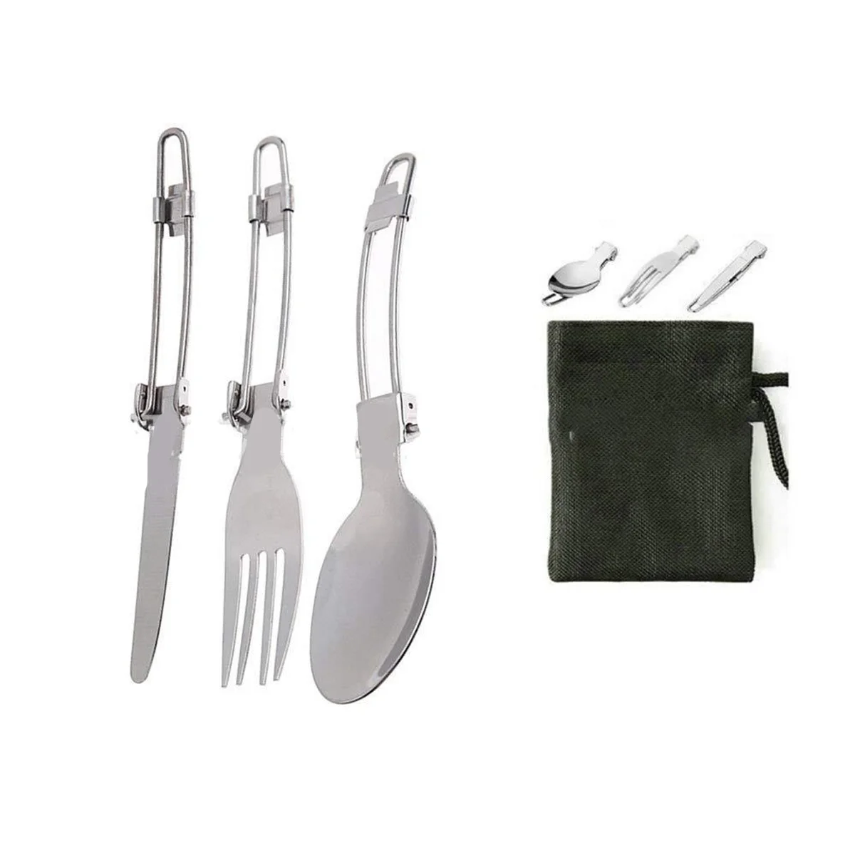 

3 Pieces in 1 Set Portable Outdoor Camping Travel Picnic Folding Stainless Steel Cutlery Set Spoon Fork Knife Cutlery