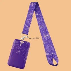 Llavero con cordones de flores púrpuras para teléfono móvil, soporte para tarjeta de identificación USB, llavero, correa para cinturón, cuerda colgante, llavero Lariat