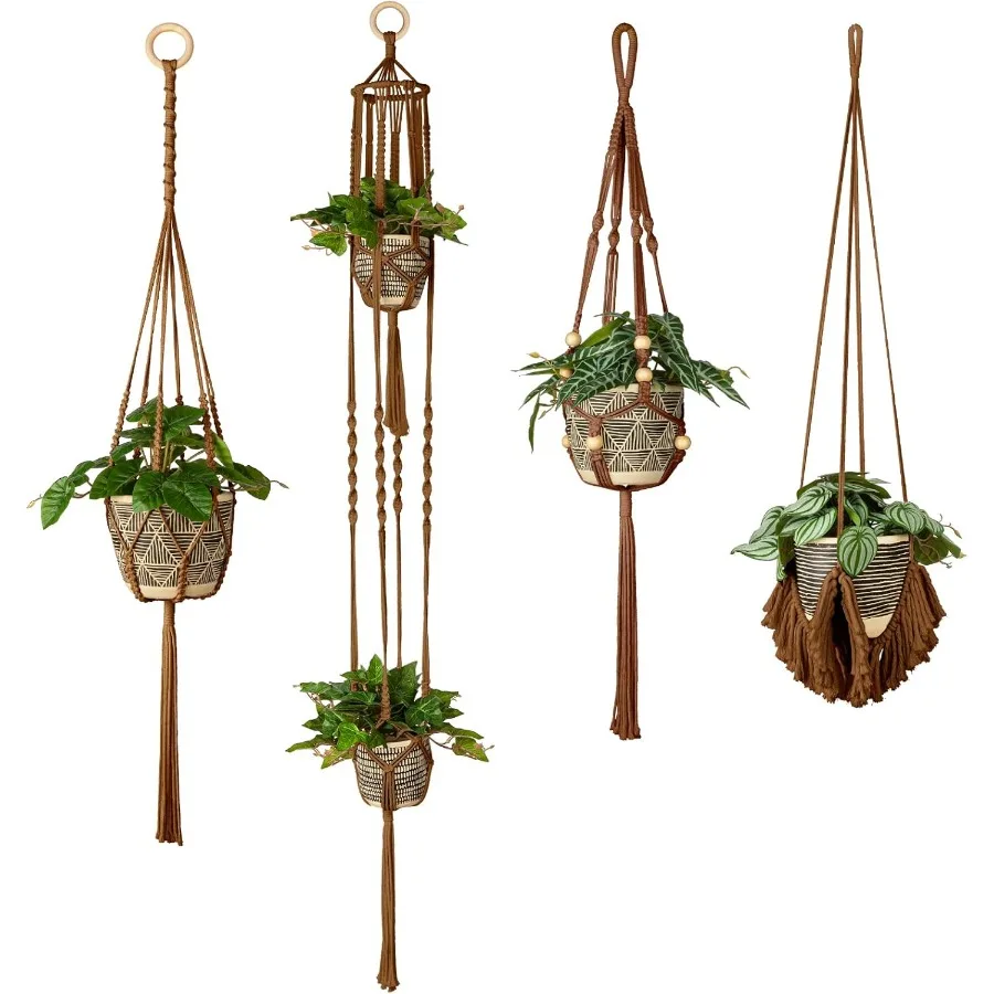 

Macrame Plant Hanger for Indoor Set of 4 Bohemian Hanging Planter with Tassels for Flower Pot Boho Drative Houseplant Rope Hold