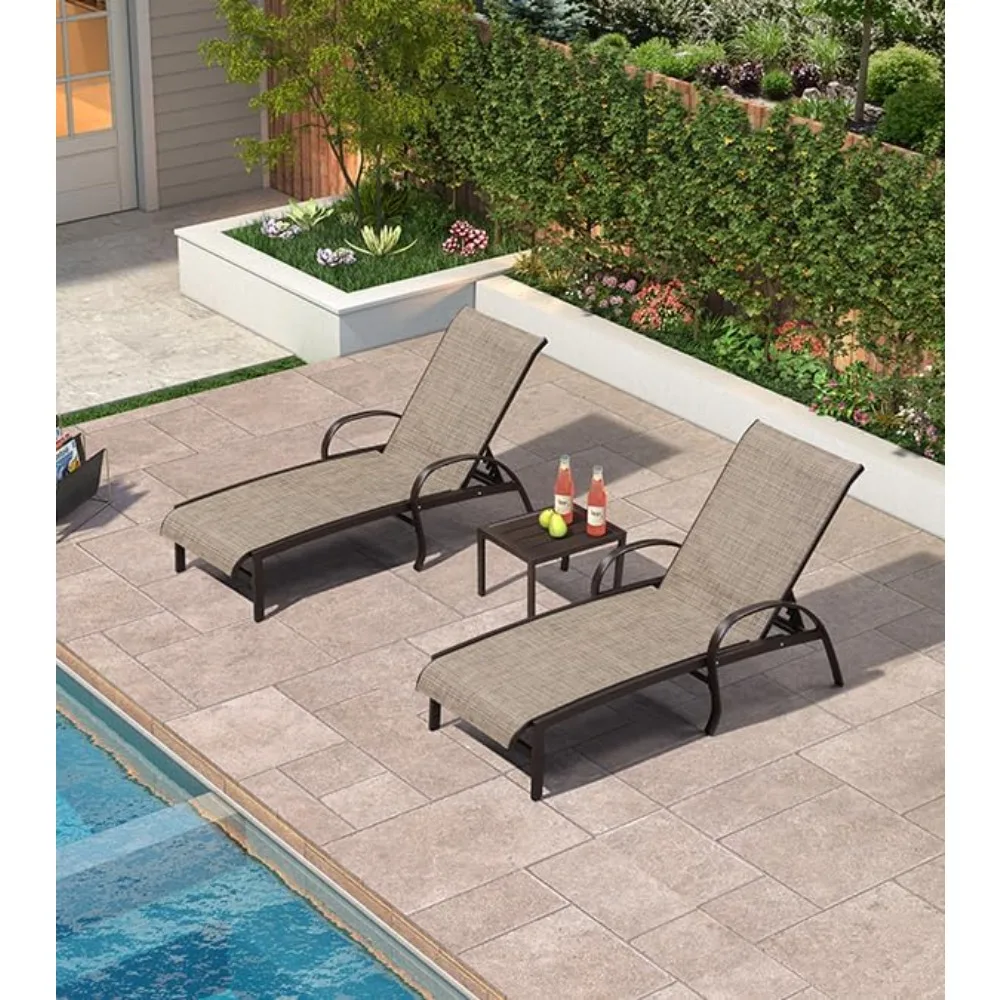 

Outdoor Chaise Lounge Chair Set of 3 Patio Pool Lounger Aluminum Chairs with Side Table Adjustable Tanning Recliner for Outside