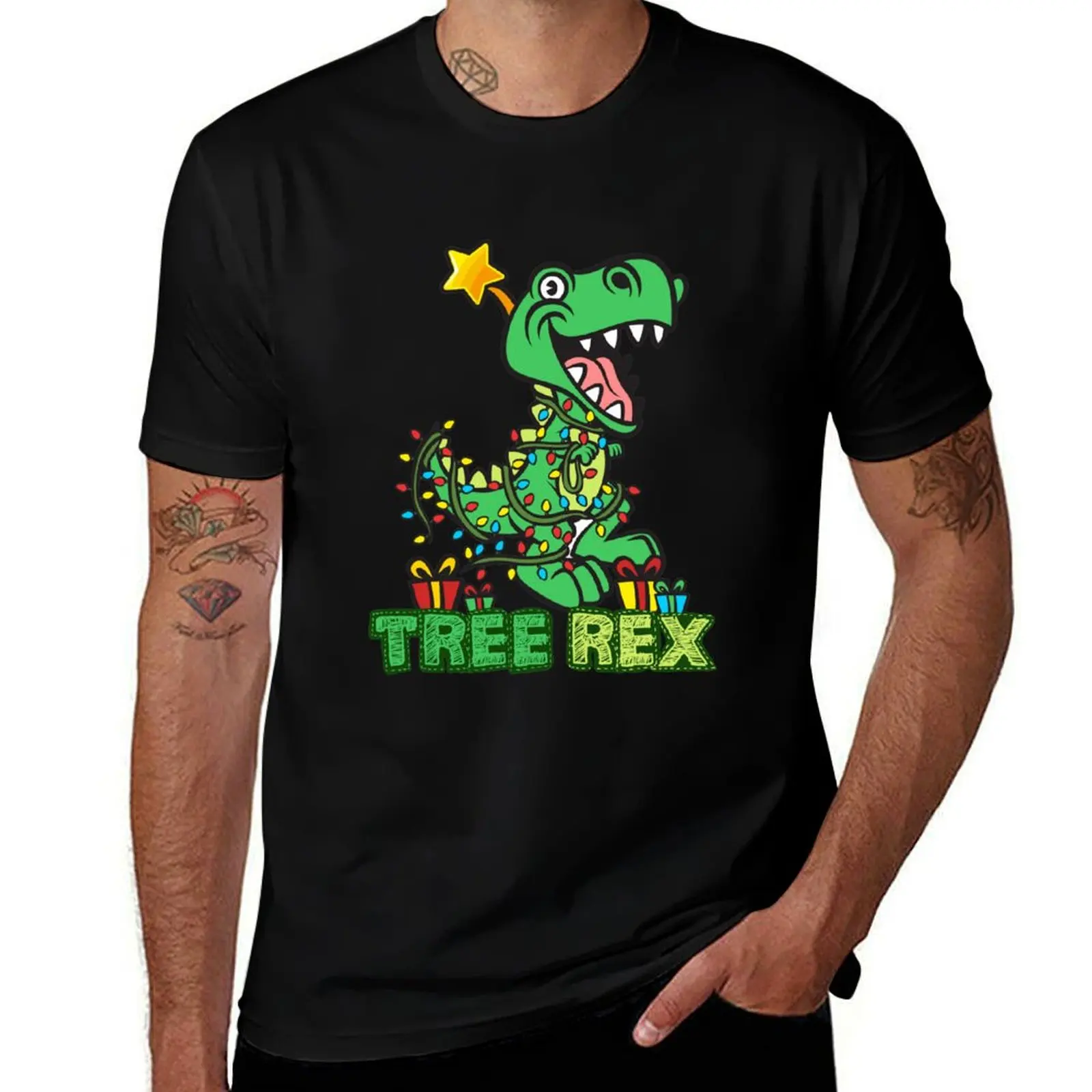 Tree Rex Dinosaur Christmas Design T-Shirt Stain Resistant Casual Tee