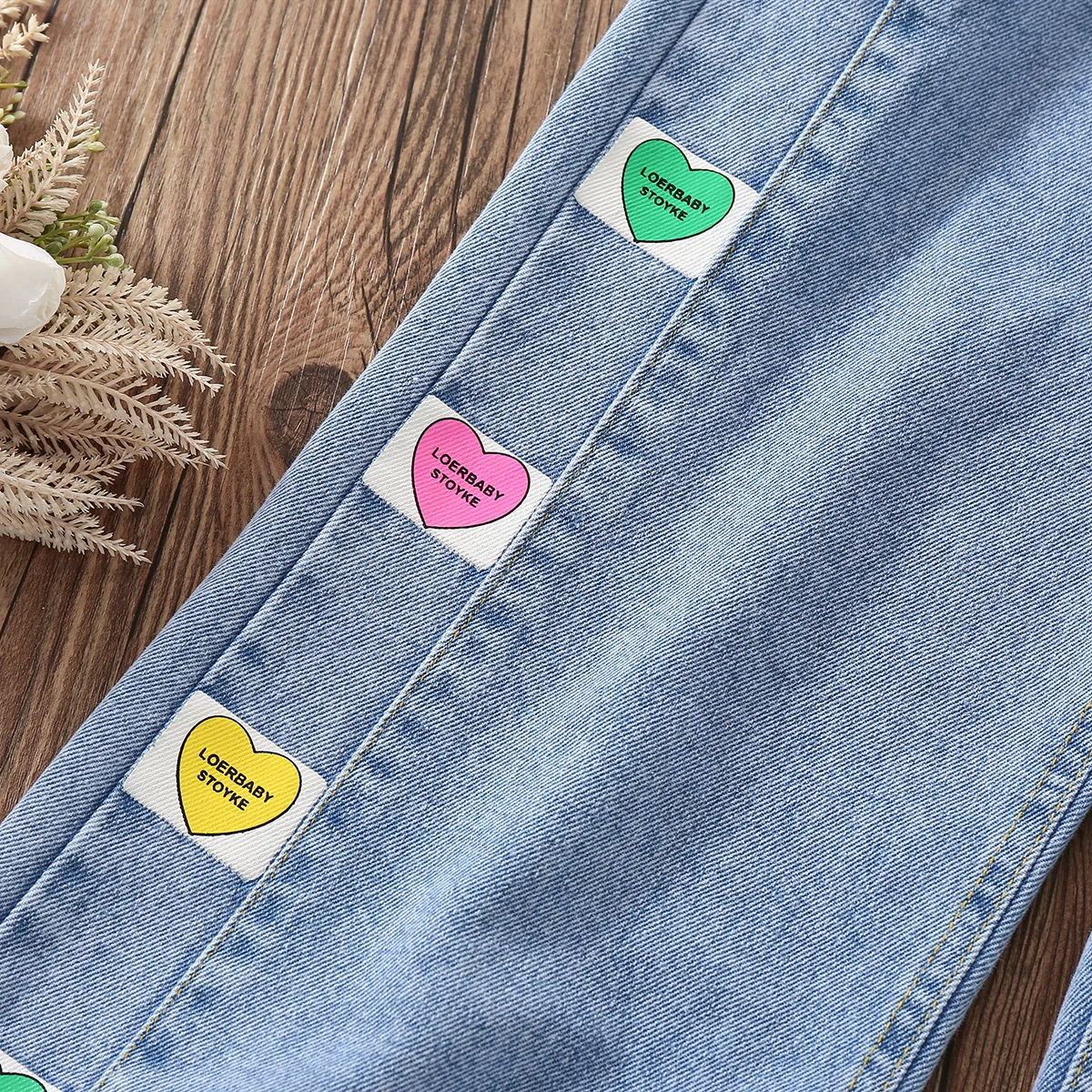 Pants for Girls Jeans Teenagers Children Clothing Heart Print Trousers Spring Autumn Baby Kids Clothes Jeans 6 7 8 9 10 12 14 Y