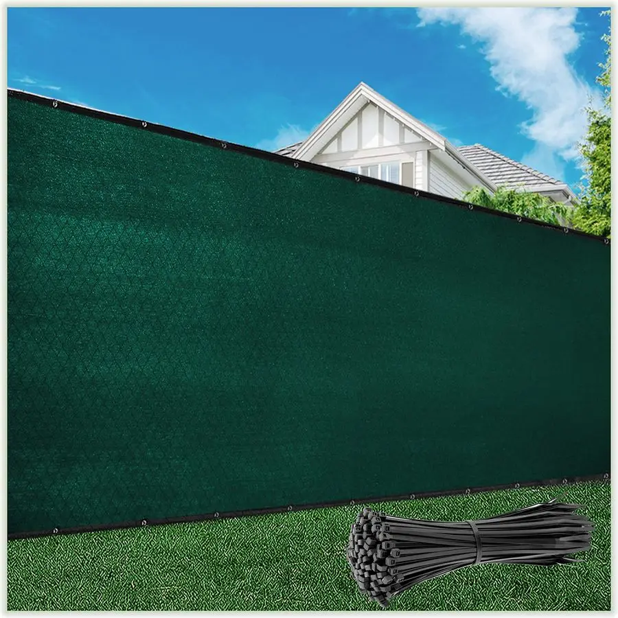 

6 x 50 Green Fence Privacy Screen Windscreen Cover Fabric Shade Tarp Netting Mesh Cloth Commercial Grade 170 GSM Cable Zip Ties