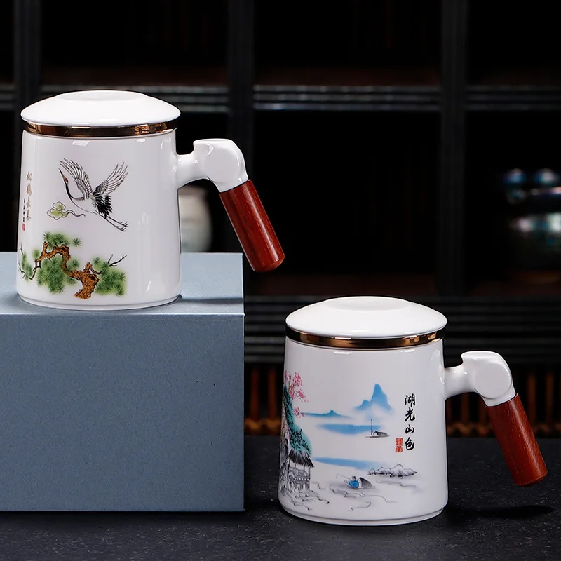 Brew tea water separation cup men's ceramic spoon with lid high-value national tide Year of the Tiger gift