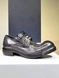 Men's Leather Washed Old Leather Shoes Horse Leather Handmade Goodyear- Low Top Casual Men's Shoes
