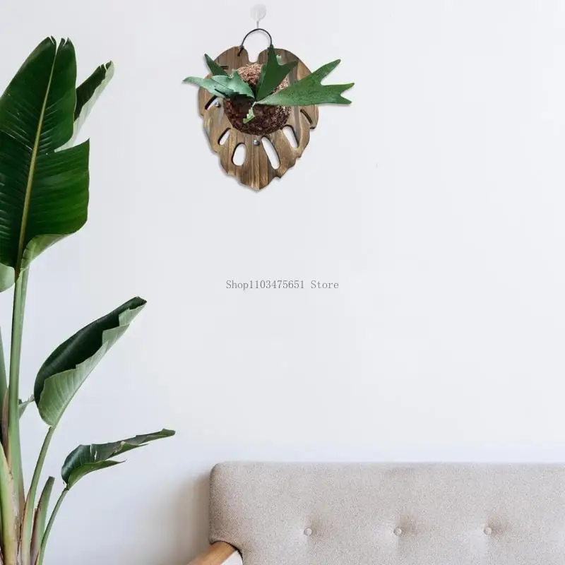 حامل زرع خشبي معلق مصنوع يدويًا من أجل سرخس الستاغورن وتسلق الكرمة المزخرف على الحائط يتضمن خطافًا معدنيًا متينًا