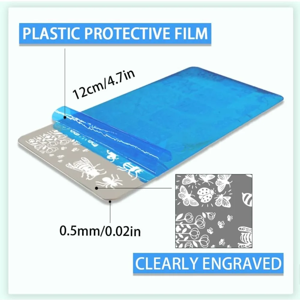 Stainless Steel DIY Nail Art Templates Template Tool Rectangle Mushroom 12x6cm 3pcs/set