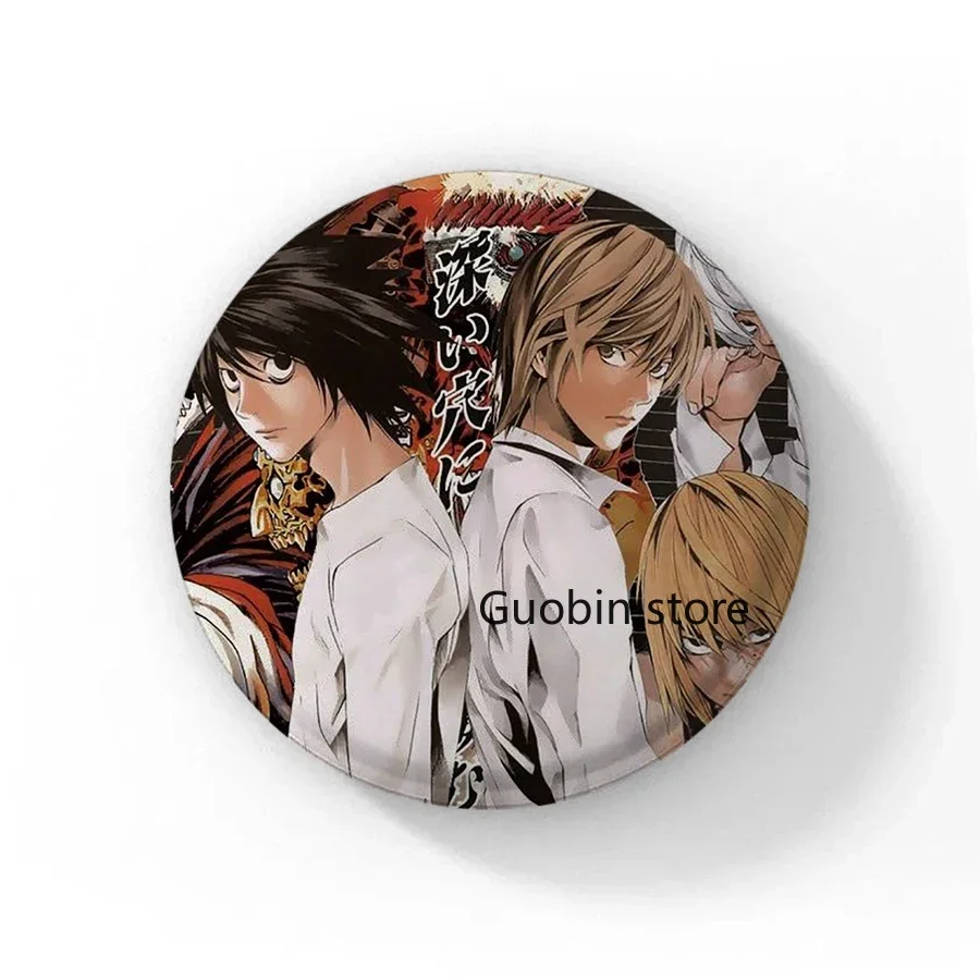 58mm  Anime Death Note Enamel Pins Handmade Round Brooch L Killer Yagami Light Cosplay Badge Backpacks Jewelry Gifts