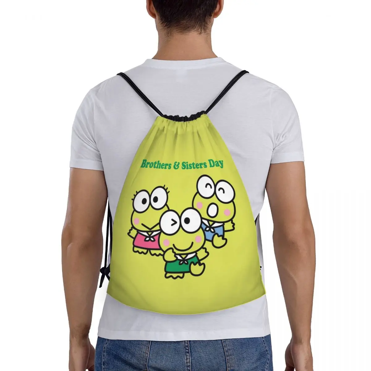 Zaino personalizzato Keroppi con coulisse Donna Uomo Palestra Sport Sackpack Borsa per la spesa portatile per cartoni animati