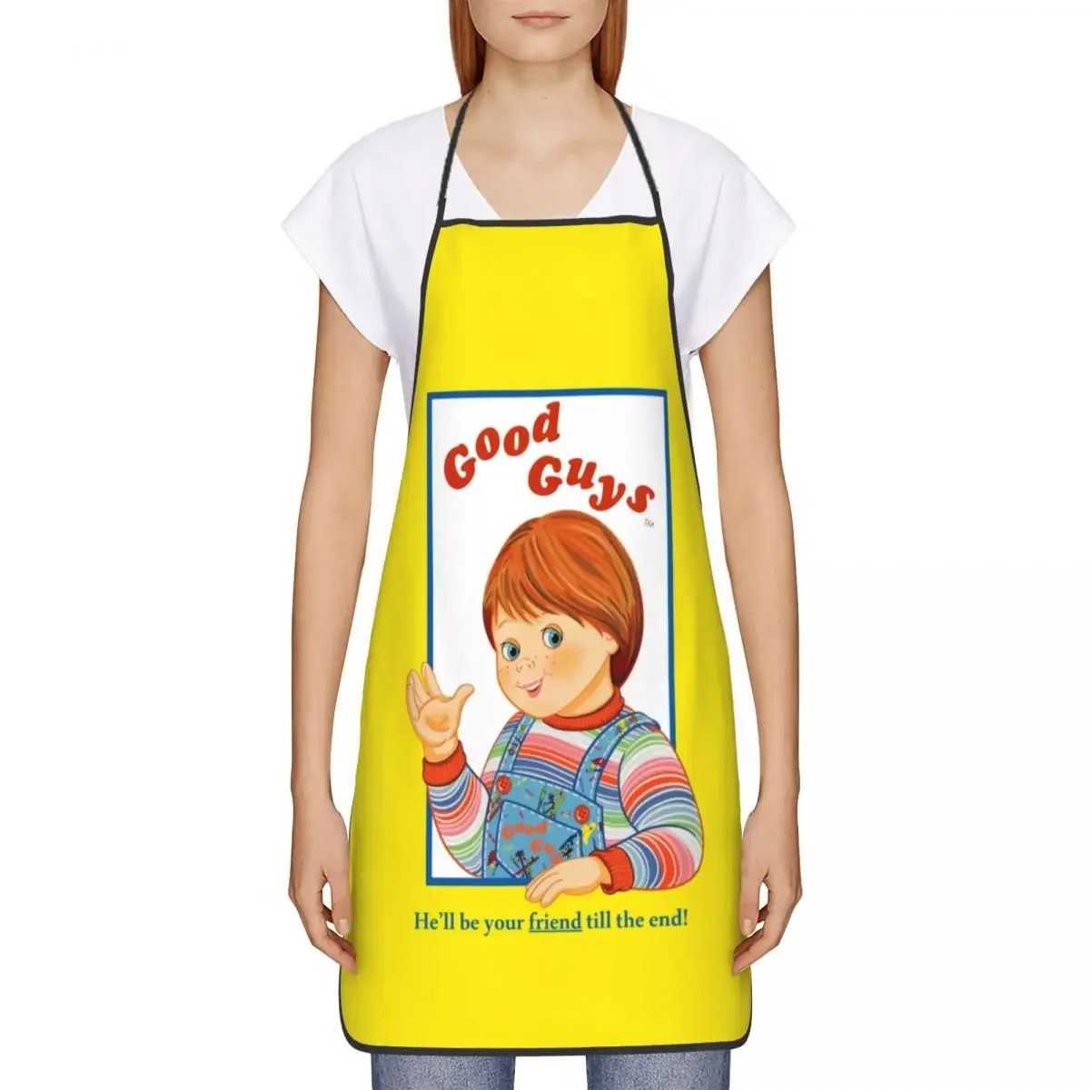 Unisex Good Guys Chucky Bib Apron Adult Women Men Chef Tablier Cuisine for Kitchen Cooking Child's Play Doll Baking