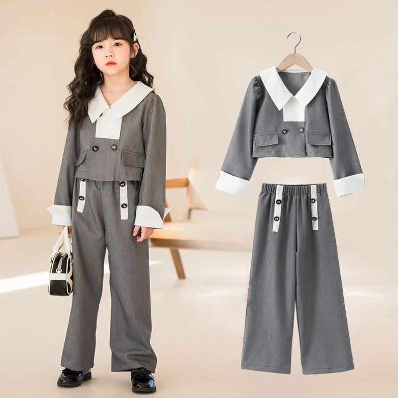 

Korean Children's Clothing 2024 Spring 2pcs Suit Junior Girl Long Sleeve O-neck Tops Elementary Girl Sports Pants Teen Girl Sets