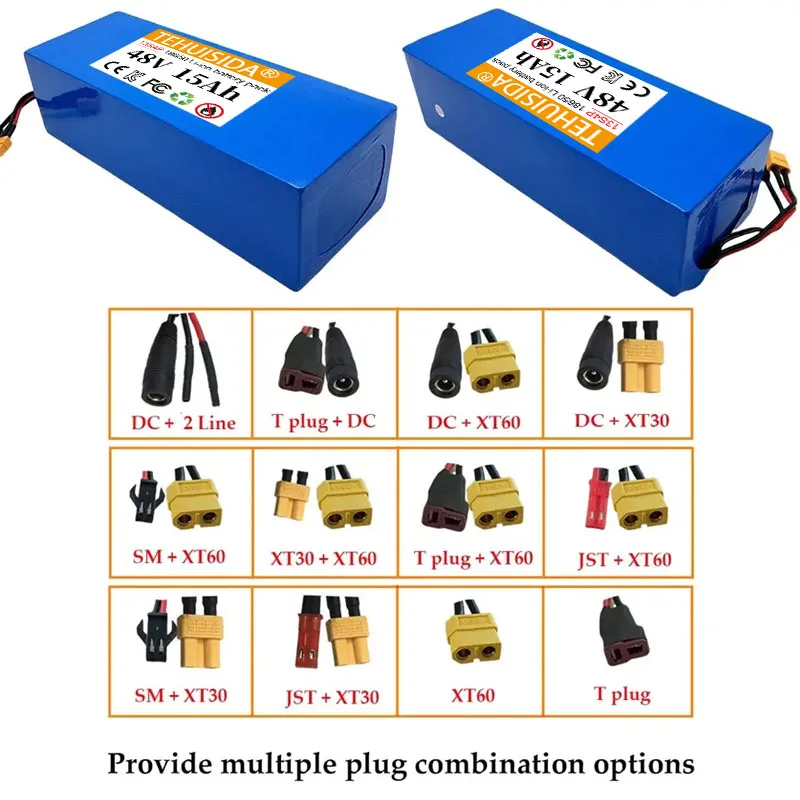 حزمة بطارية جديدة 13S4P 15000mAh 48V ليثيوم أيون 18650 مع BMS مناسبة لدراجات سكوتر كهربائية شحن 54.6 فولت #6