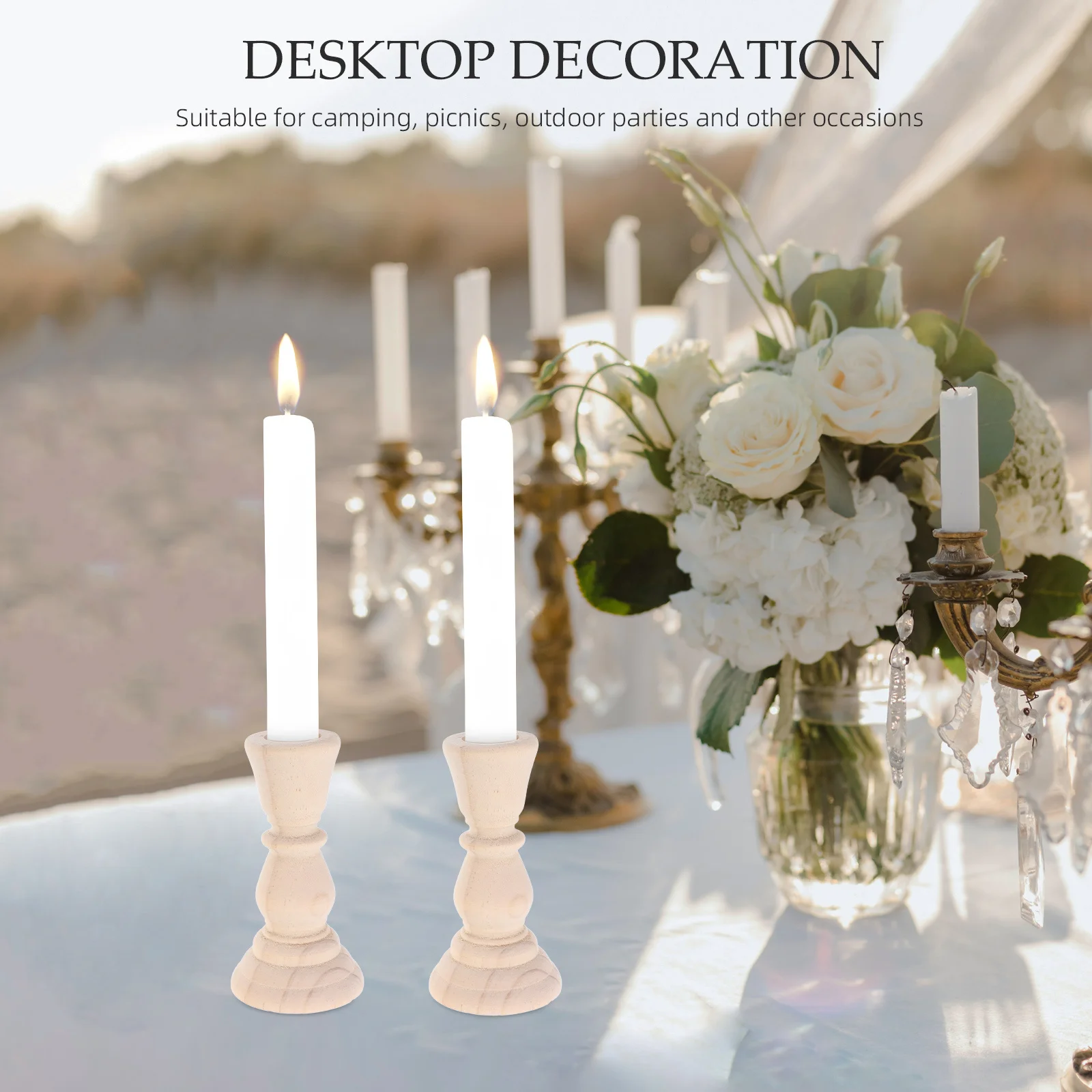 

2Pcs Natural Wooden Holder Vintage Rustic Small Pestle Style Candlestick Decorative Stand for Wedding Home Decoration