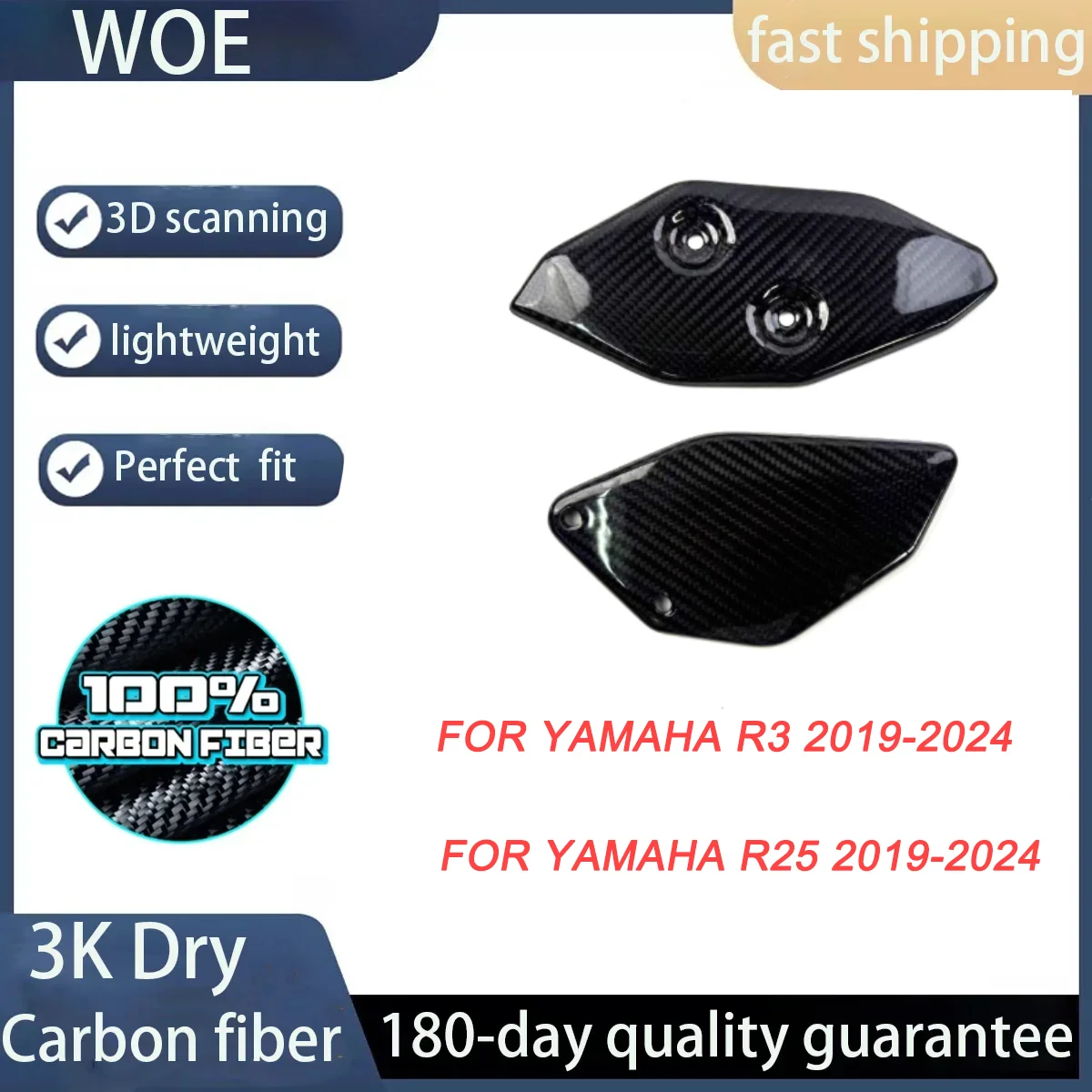 

3K 100% Dry Carbon Fiber for YAMAHA R3 R25 2021 2022 2023 2024 Motorcycle Accessories Heel Guard Rearset Foot Peg Mount Plates