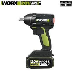 Worx WU279 Cordless Impact Wrench Brushless 20v 360Nm 2900rpm 3800ipm Rechargeable Auto Stop Universal Green and Kress Battery