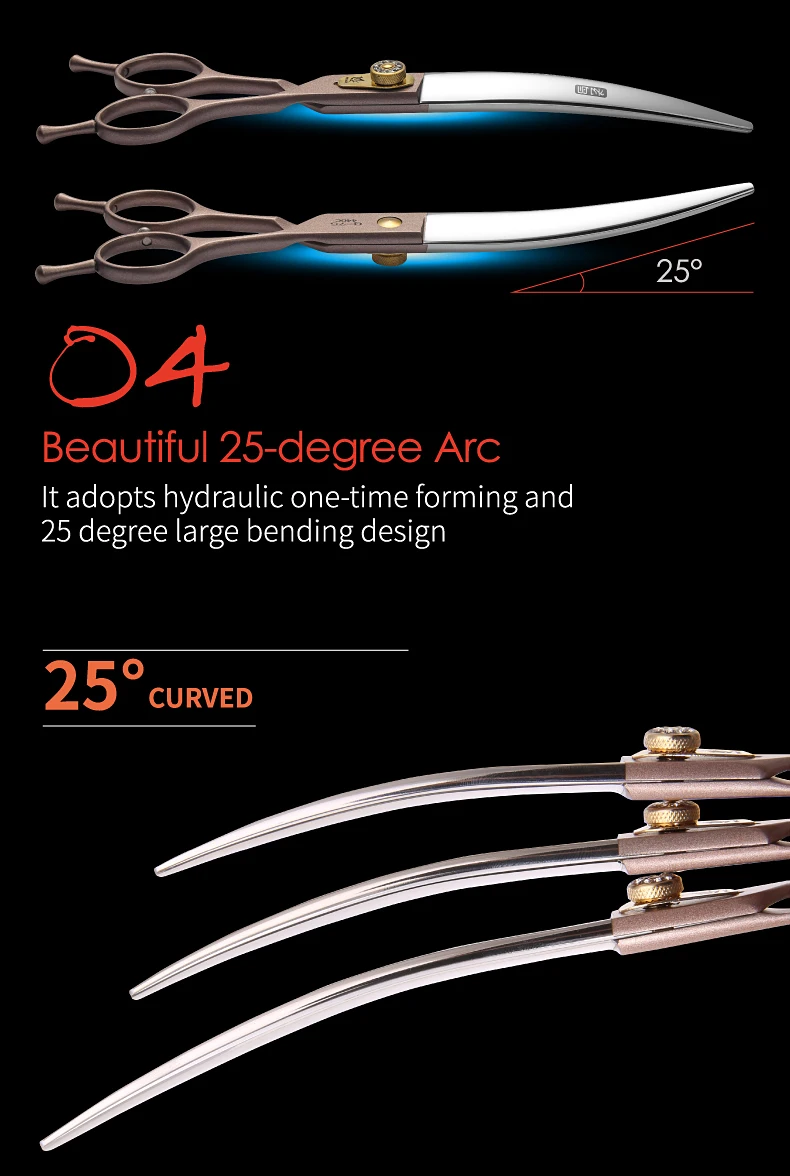 Fenice JP440C Hundeschere aus Stahl, 7/7,5/8 Zoll, Hundesalon-Schere, gebogene Haarschneideschere für Hunde, professioneller Groomer – Detail 8