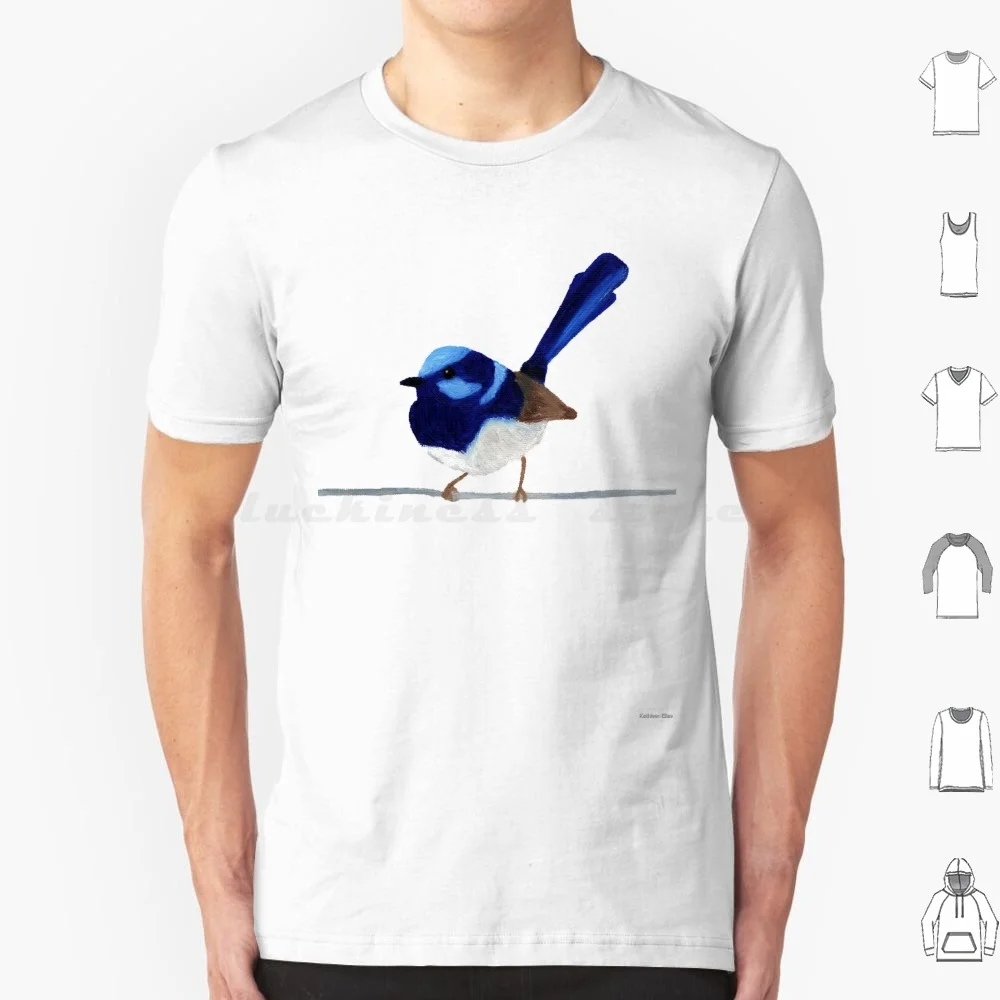 Superb Blue Wren-Oil Artwork T Shirt 6Xl Cotton Cool Tee Superb Blue Wren Blue Wren Wren Bird Aussie Bird Australian Bird Cute