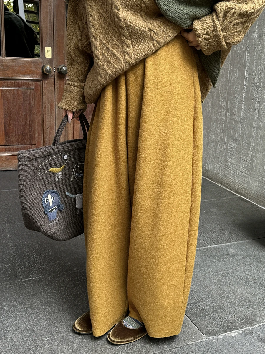 

Широкие брюки Owi520g из высококачественной шерсти с эластичным поясом, бахромой и свободным кроем, повседневные женские брюки, зимняя коллекция