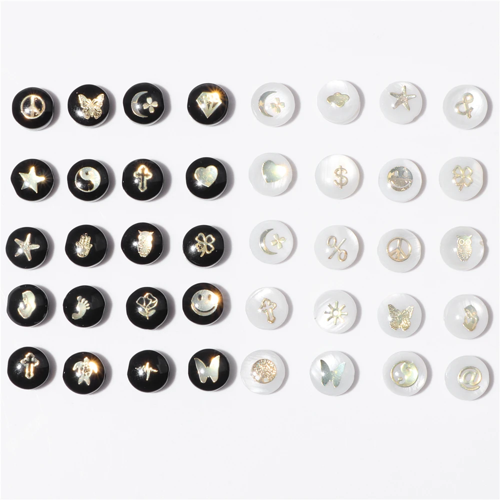 7-8MM Natural Round Shell Beads Roses Leaf Elegant White Black Pearl Shell Beads for Jewelry Making DIY Necklace Bracelet 5PCS