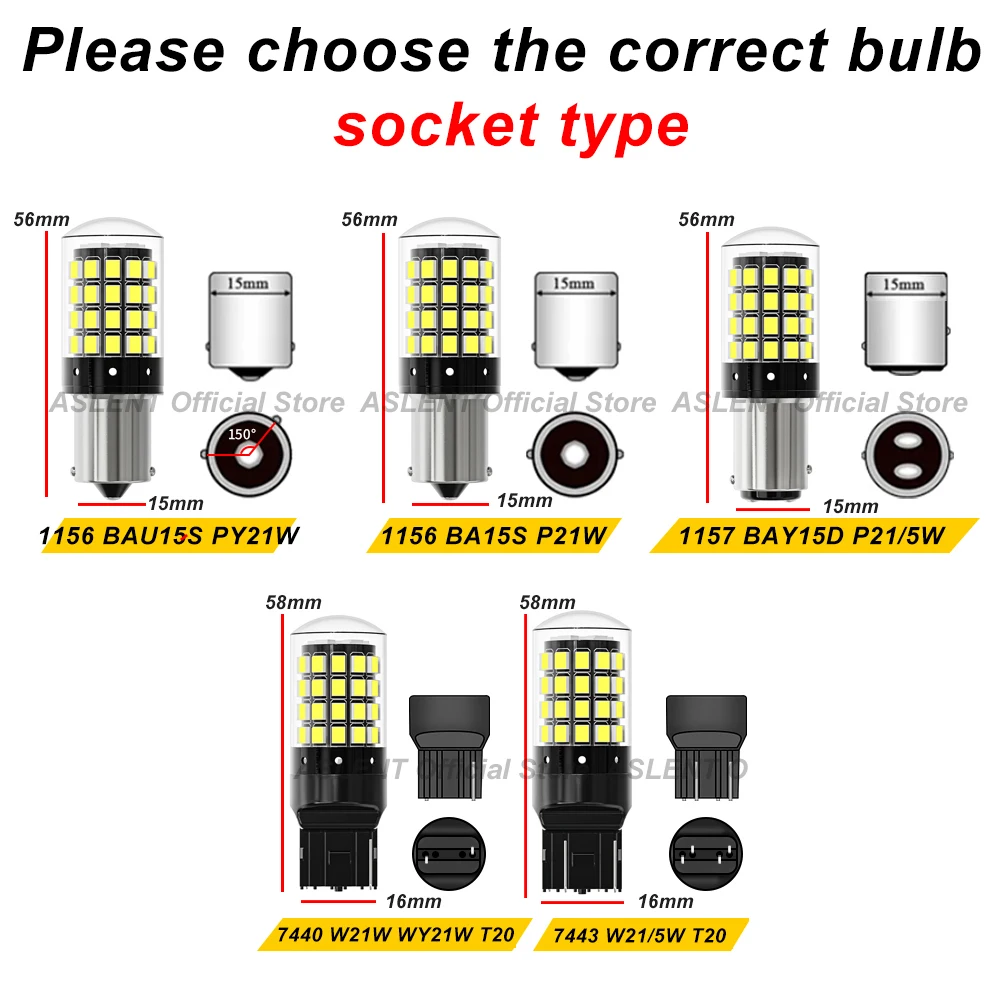 2PCS 1157 BAY15D P21/5W 1156 BA15S P21W BAU15S PY21W LED 7440 W21W Bulbs Super Bright Lamp Turn Signal Light White Yellow Amber
