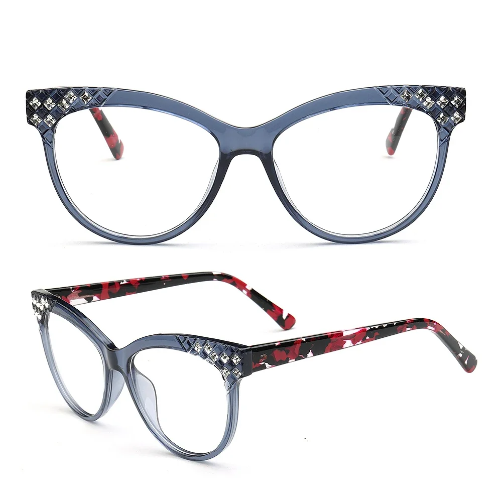 

Women Round Eyeglass Frames for Women Cat Eye Glasses Frames Optical Fashion Light Acetate Retro Prescription Spectacles Blue