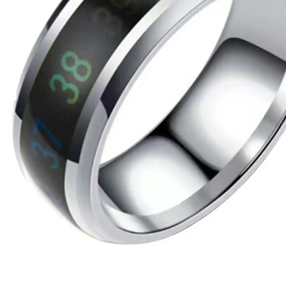 Finger Ring Titanium Steel Wedding Band with Intelligent Body Temperature Sensor Personal Health Monitoring Ring for Men Women